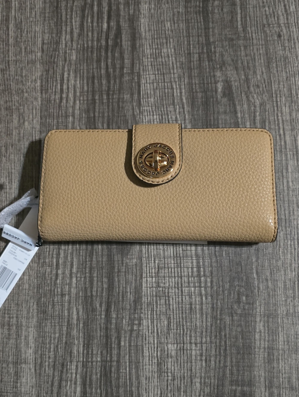 Marc Jacobs Tan Pebbled Leather Zip Wallet with Turn-Lock